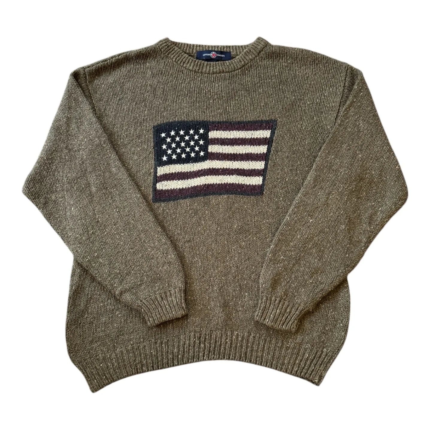 Large Cotton Traders USA Flag Brown Knit