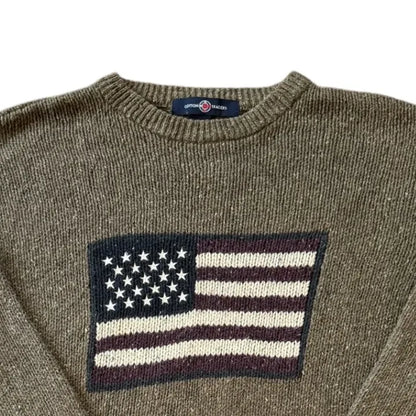 Large Cotton Traders USA Flag Brown Knit Top