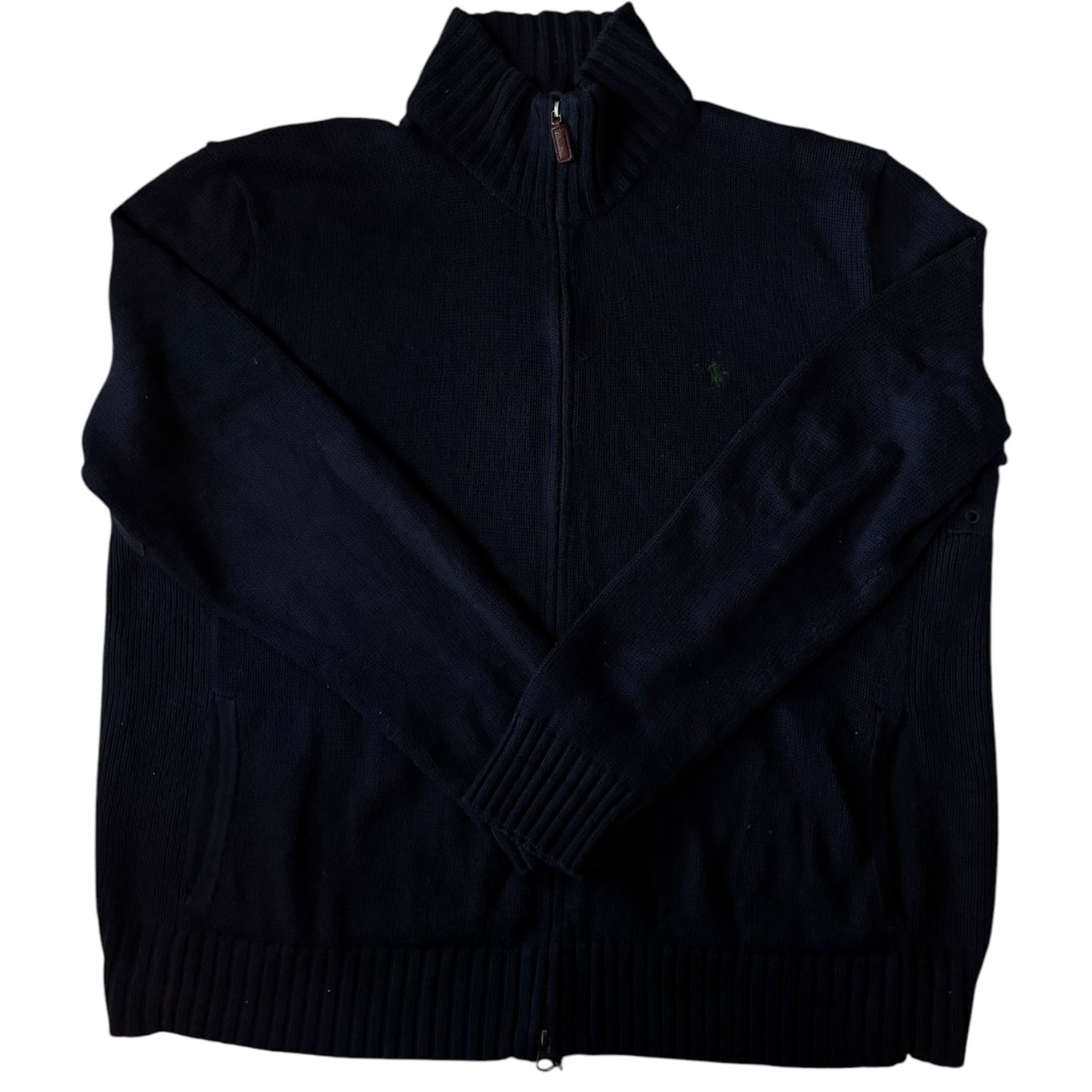 Large Ralph Lauren Navy Knitted Full Zip Sweater