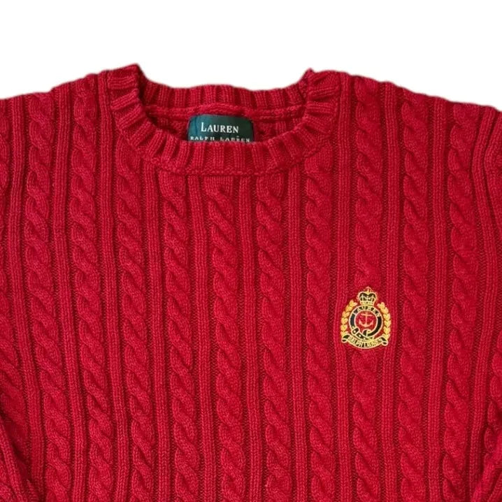 Womans Medium Ralph Lauren Red Heavy Cable Knit Top